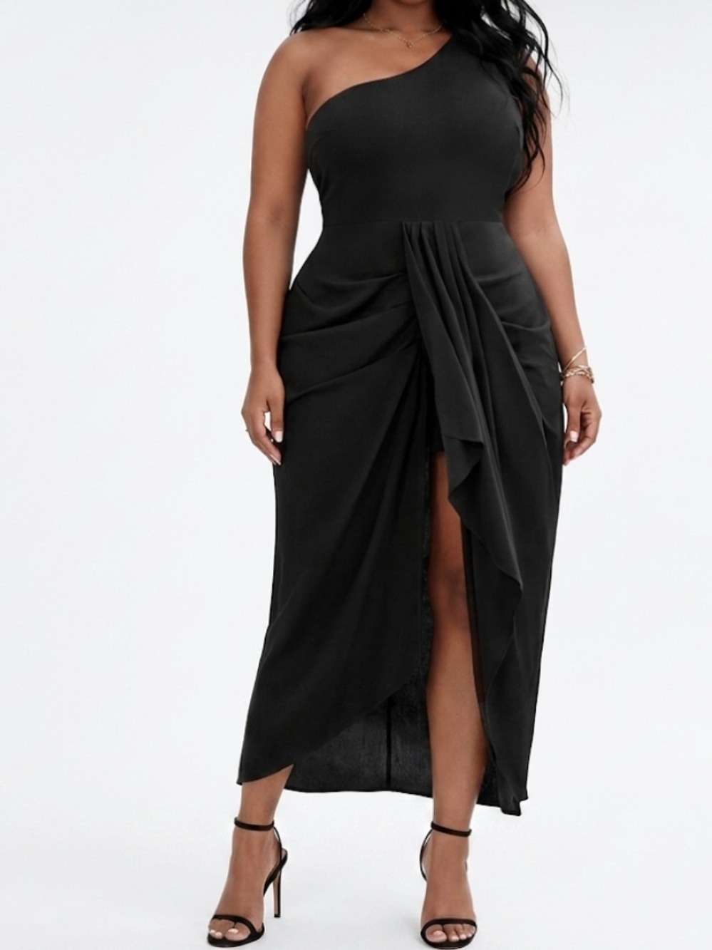 SHEIN CURVE Cotton Blend Goth Glam One Shoulder Draped Slit Maxi Dress Black 4XL